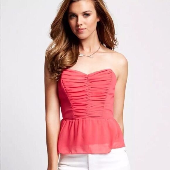 NWT Guess pink bustier strapless peplum chiffon top - Picture 1 of 4